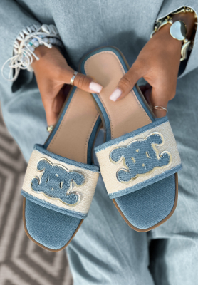 Denim-Pantoletten Beach Walks Blau