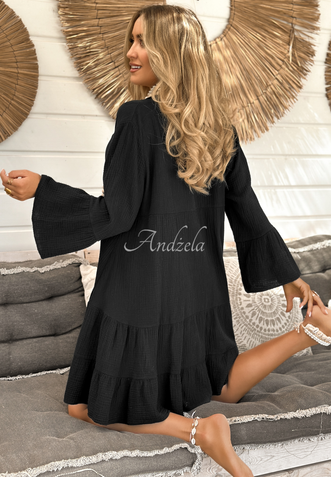 Musselin-Kleid mit Rüschen Hello Summer Schwarz