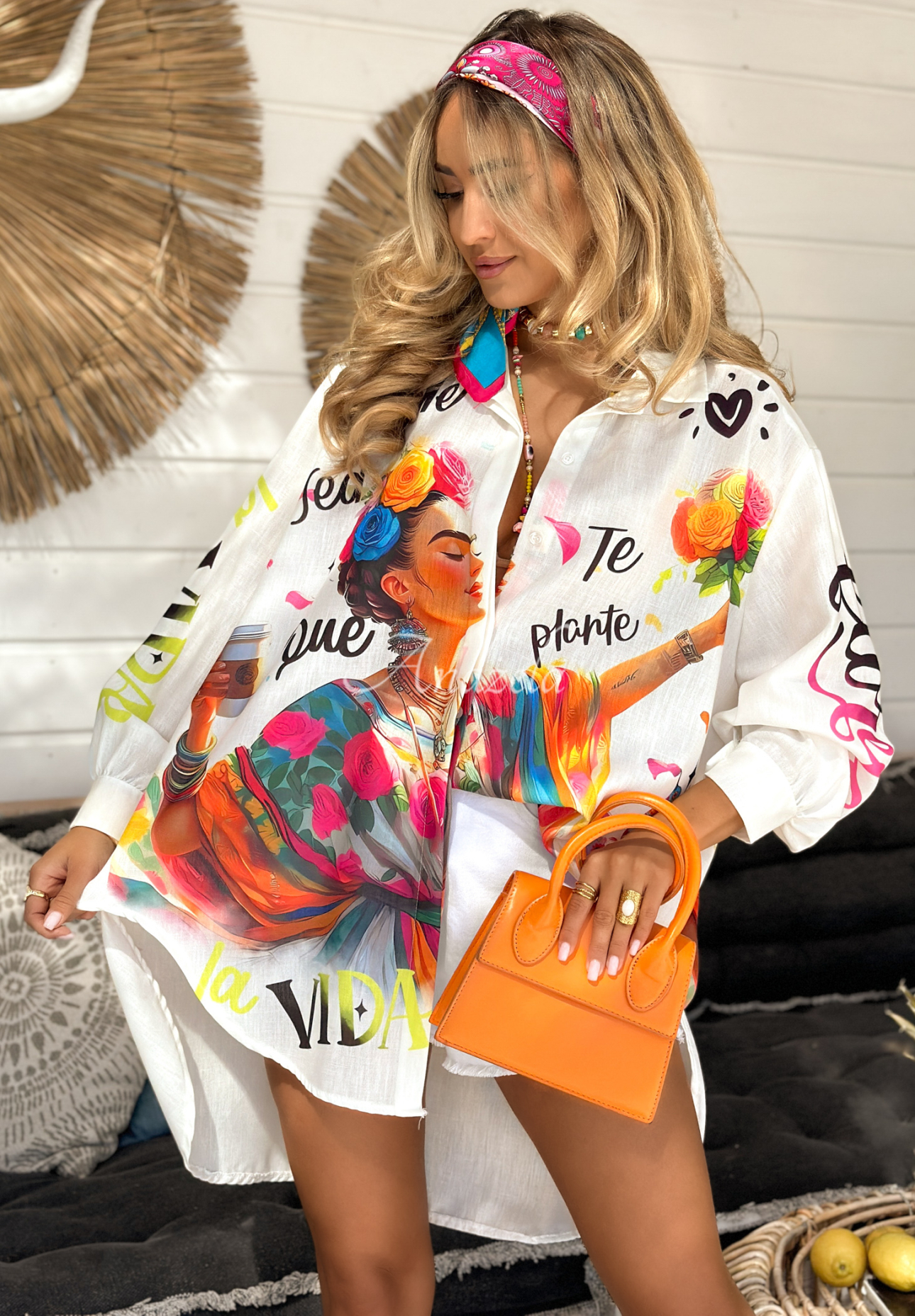 Asymmetrical linen patterned shirt Te Plante white