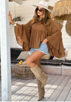 Bluse oversize z falbankami Sunkissed Bliss Camel