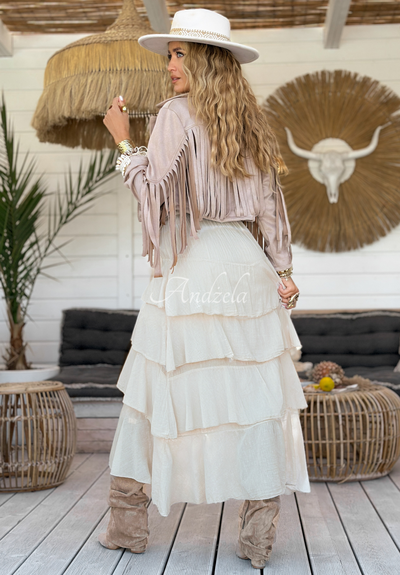 Maxirock mit Rüschen Boho Sands Beige
