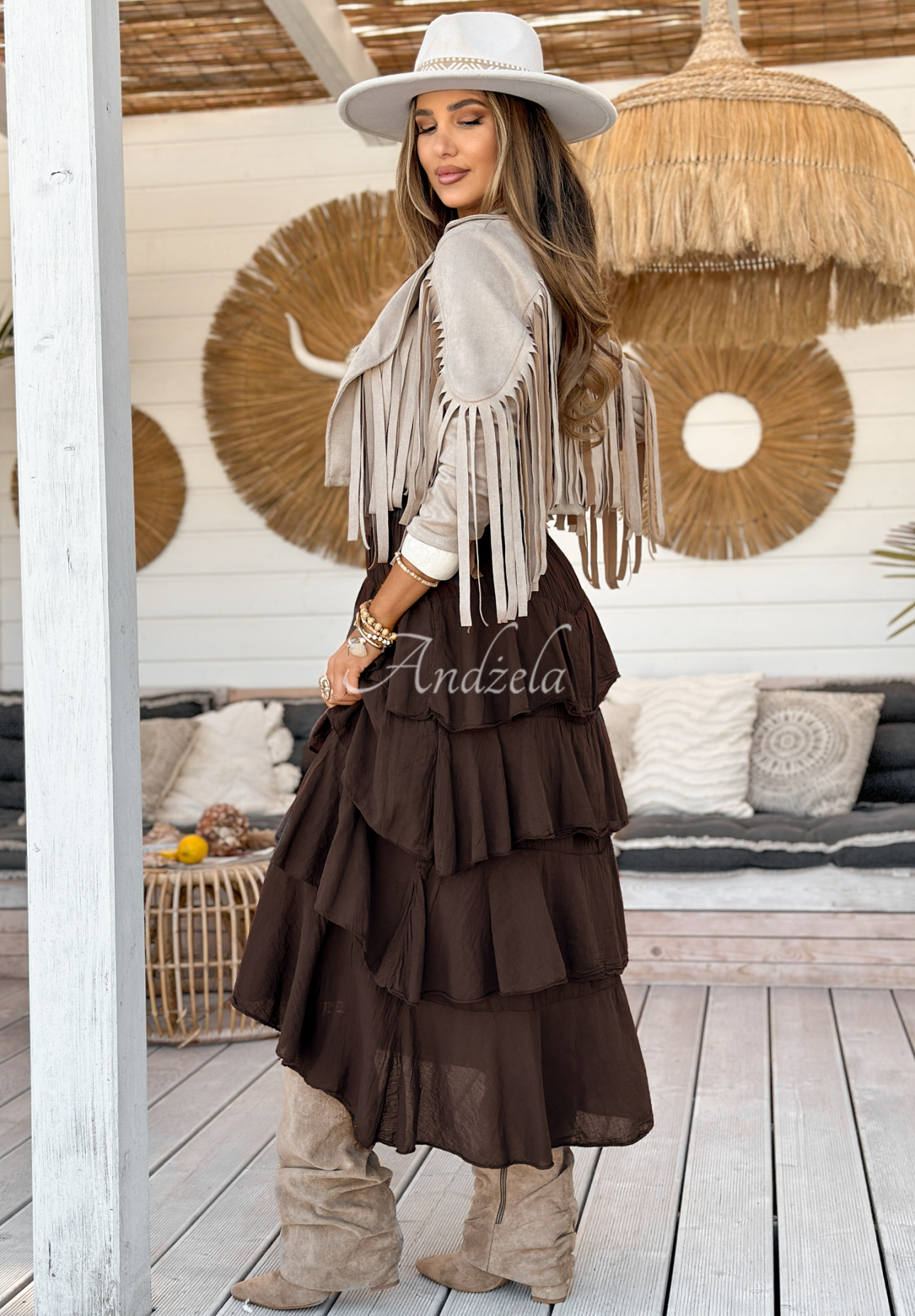Maxirock mit Rüschen Boho Sands Schokoladenbraun
