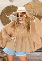 Bluse oversize z falbankami Sunkissed Bliss Schokoladenbraun