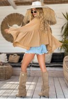 Bluse oversize z falbankami Sunkissed Bliss Schokoladenbraun