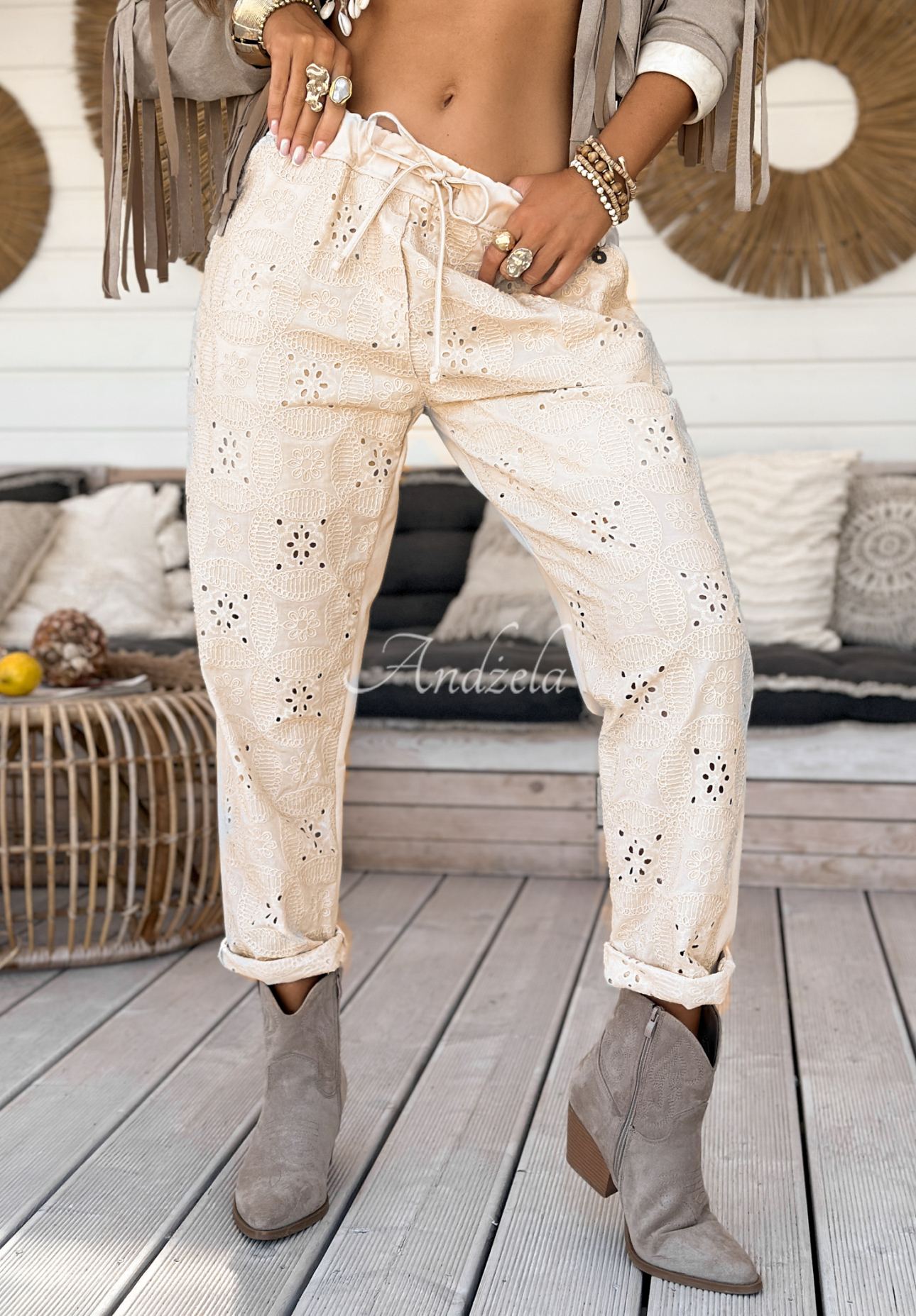 Durchbrochene Hose Made Of Starlight Beige