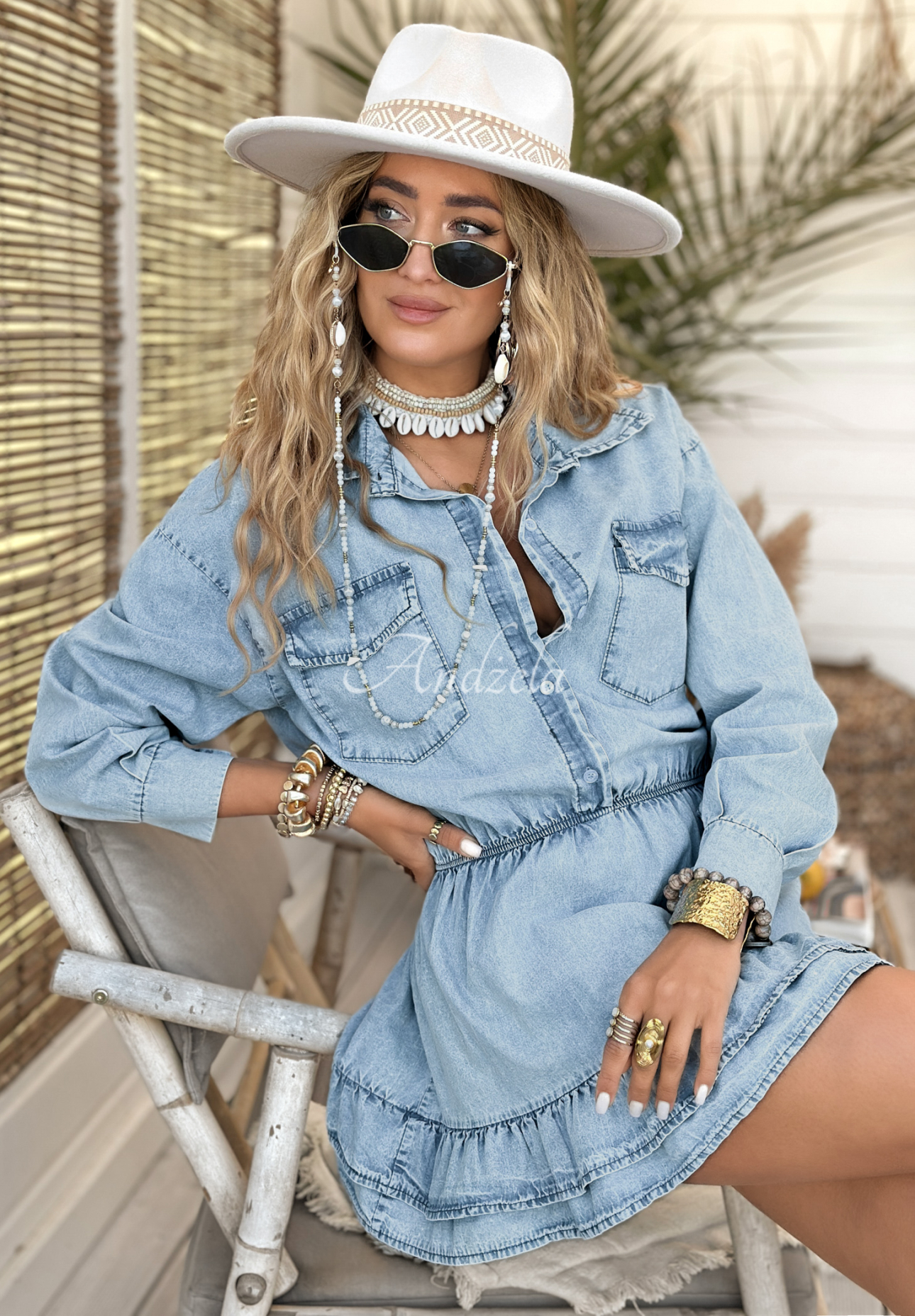 Denim dress with ruffles Life Goes On blue