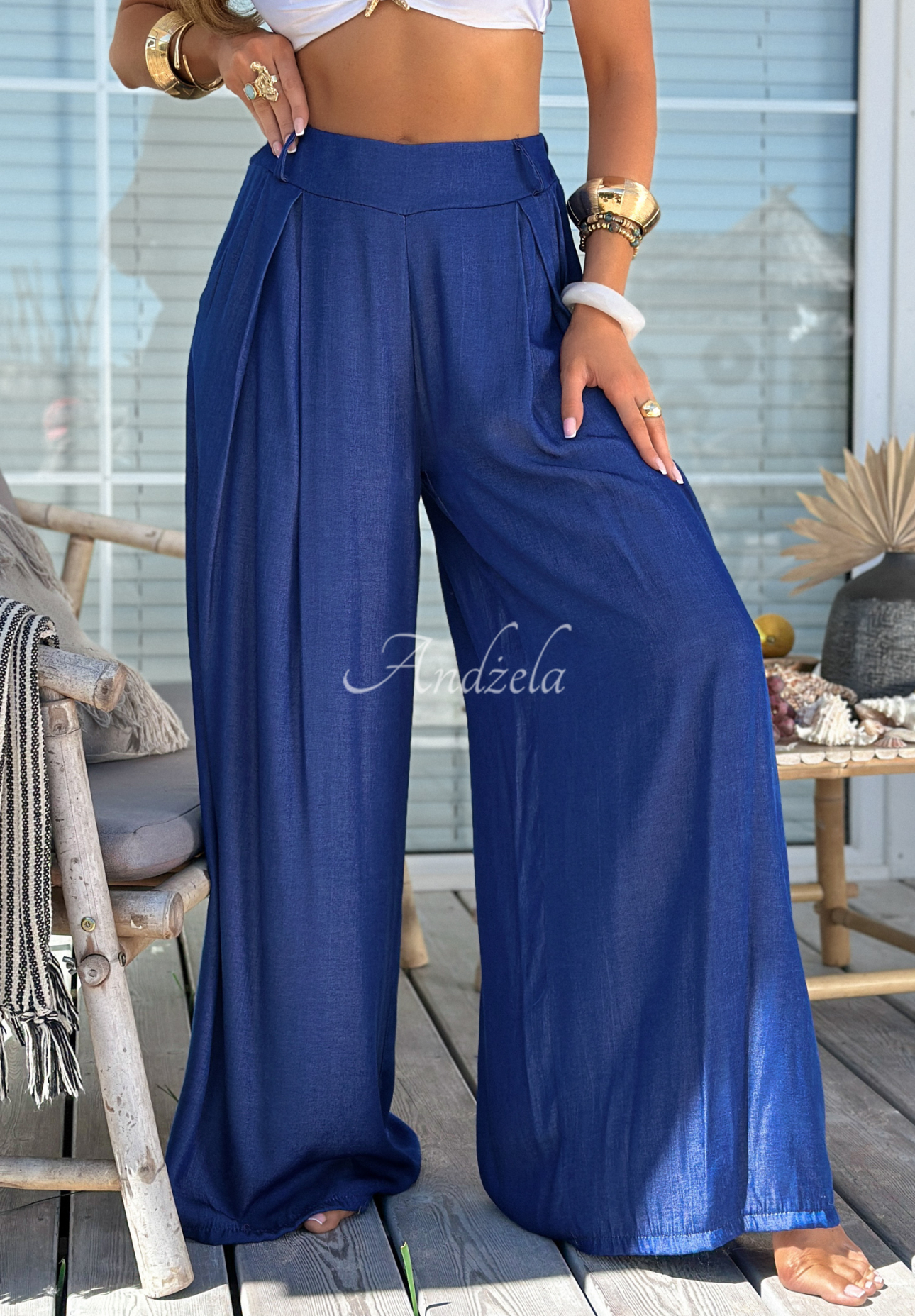 Set The Rules blue fabric wide leg pants