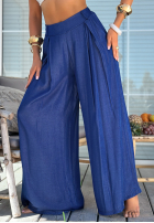 Materiałowe spodnie wide leg z paskiem Set The Rules niebieskie