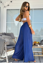 Materiałowe spodnie wide leg z paskiem Set The Rules niebieskie