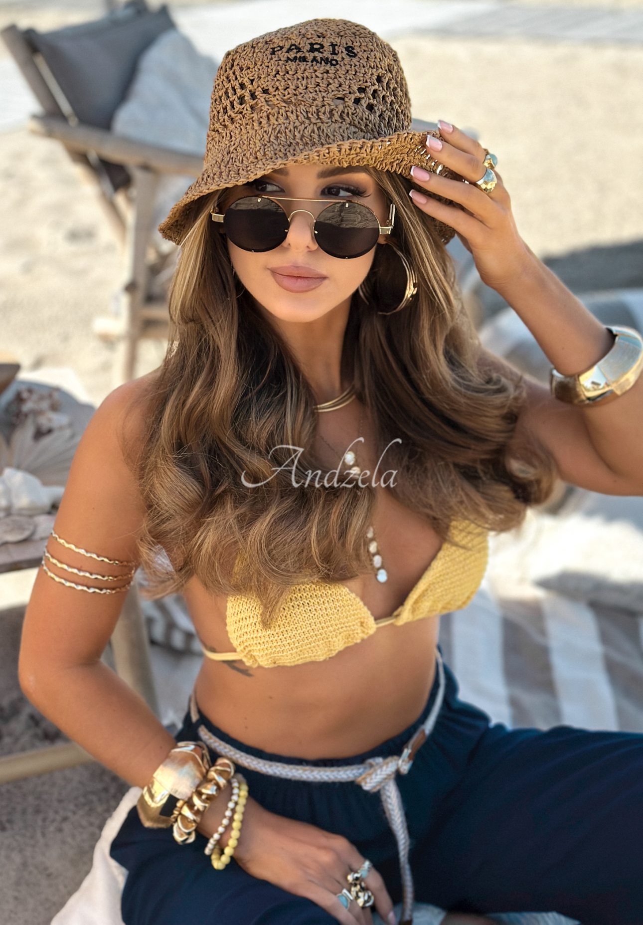 Geflochtener Hut bucket hat Paris Milano Camel
