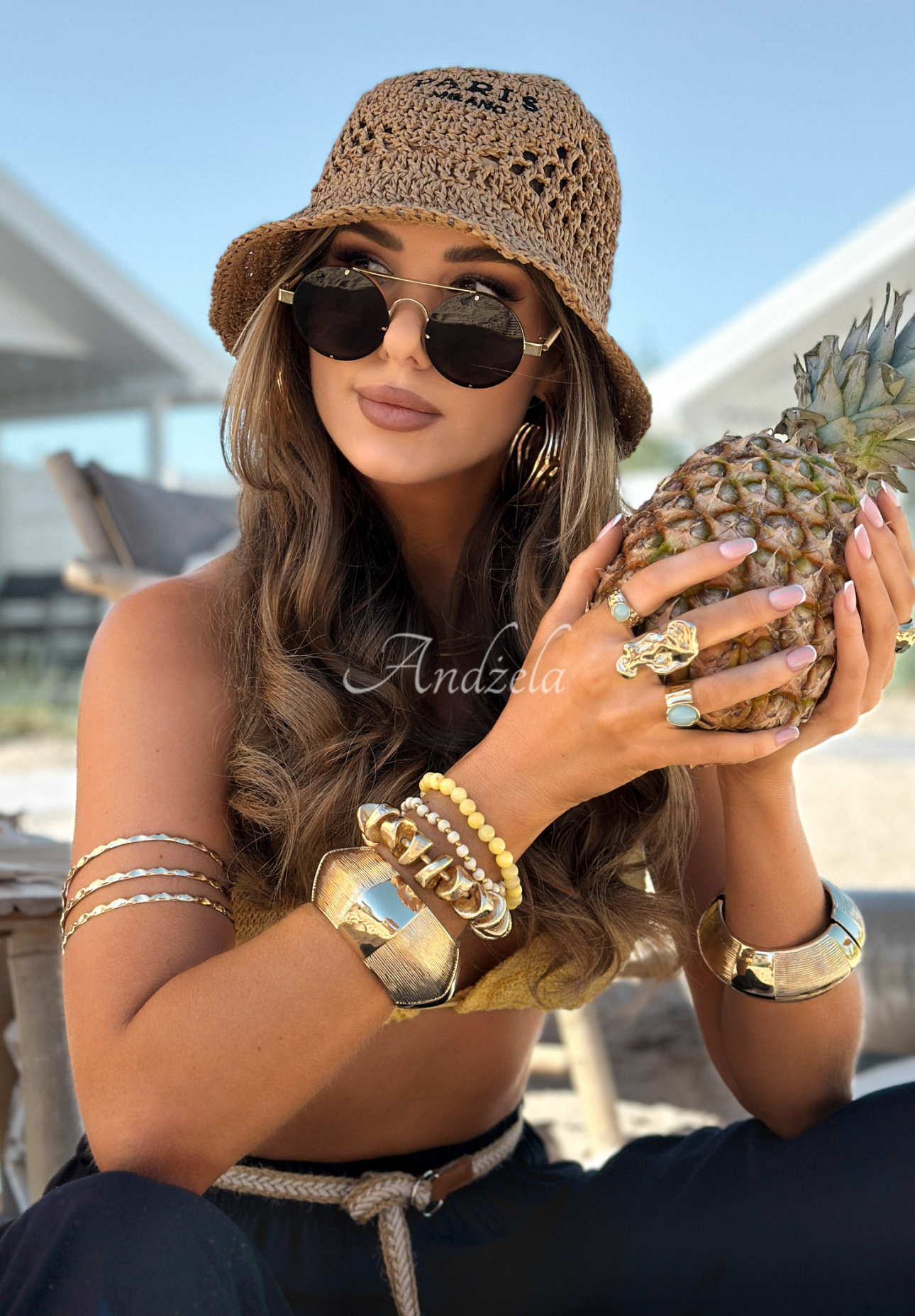Geflochtener Hut bucket hat Paris Milano Camel