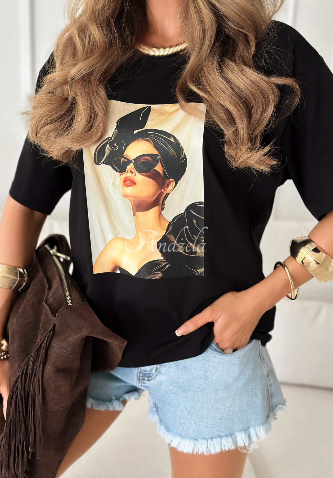T-Shirt mit Aufdruck Madame Fancy Schwarz
