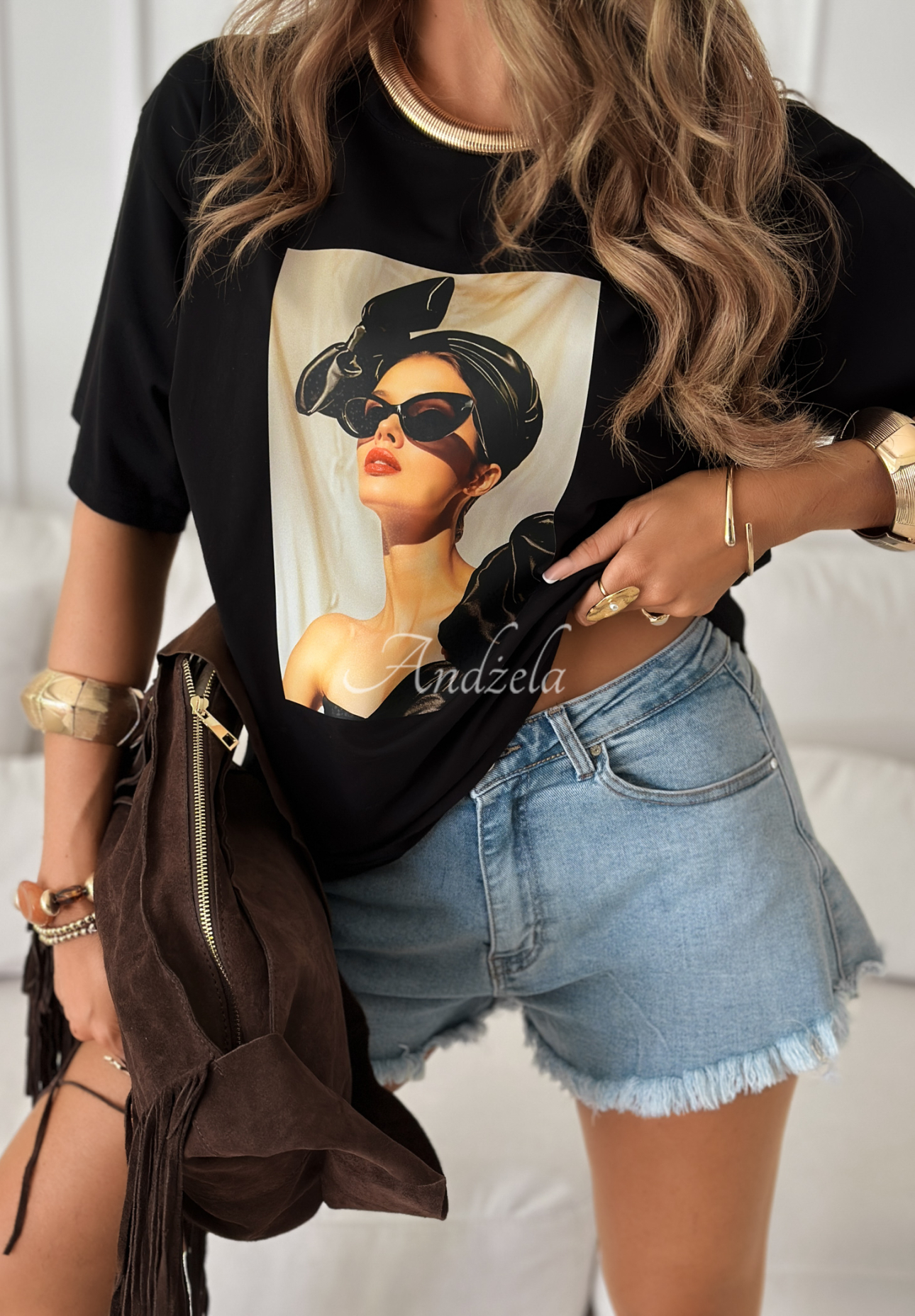 T-Shirt mit Aufdruck Madame Fancy Schwarz
