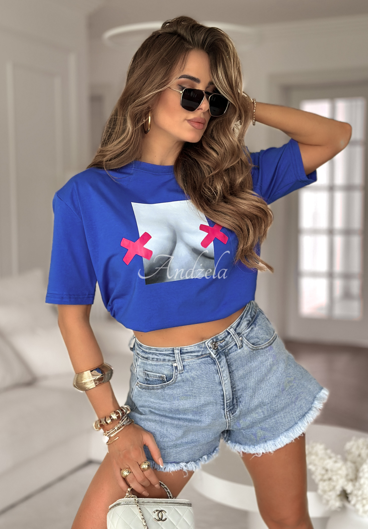 T-Shirt mit Aufdruck MC Do Not Look Kobaltblau