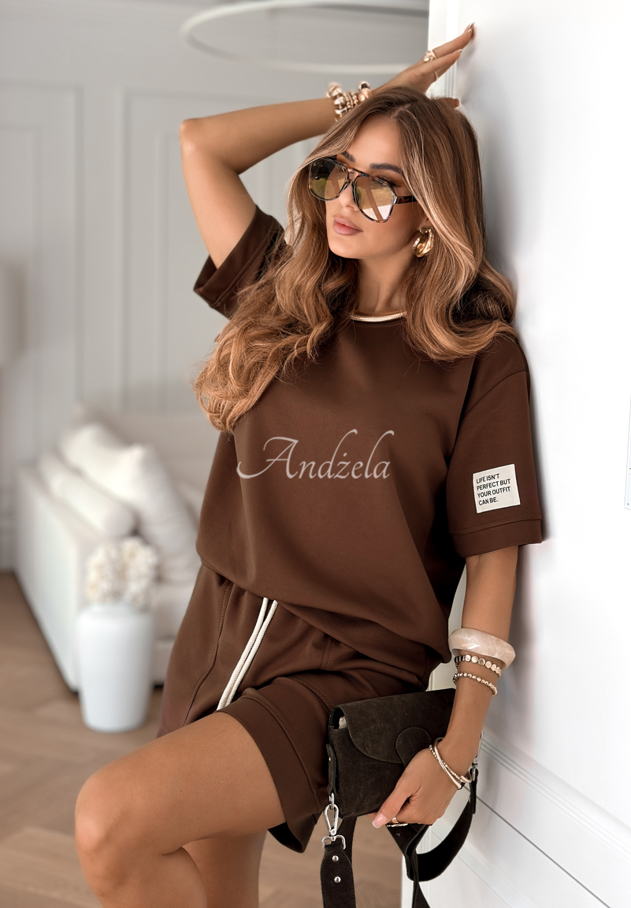 Set T-Shirt und Shorts Play Like A Girl Schokoladenbraun