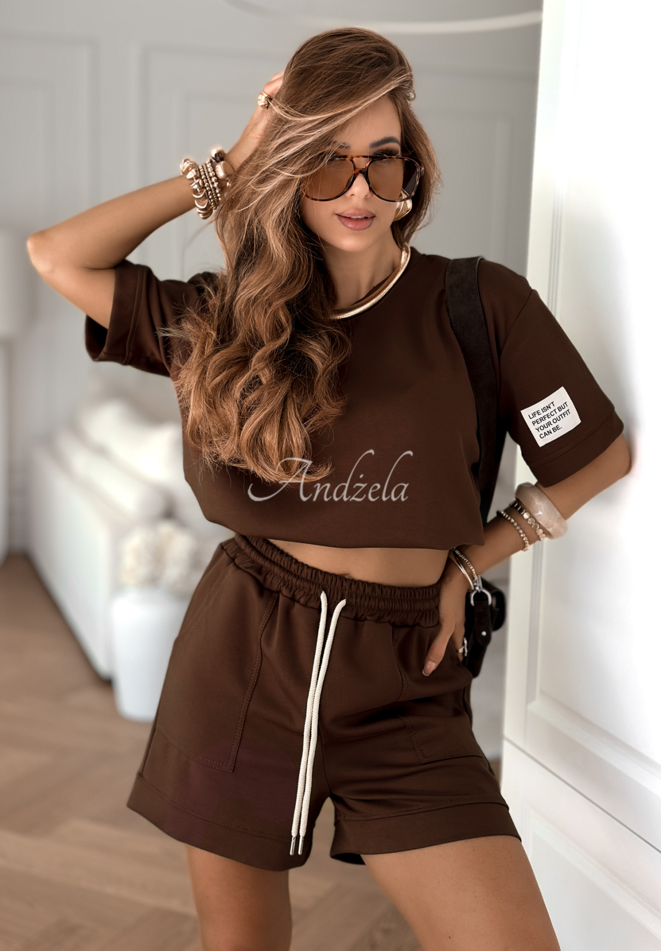 Set T-Shirt und Shorts Play Like A Girl Schokoladenbraun