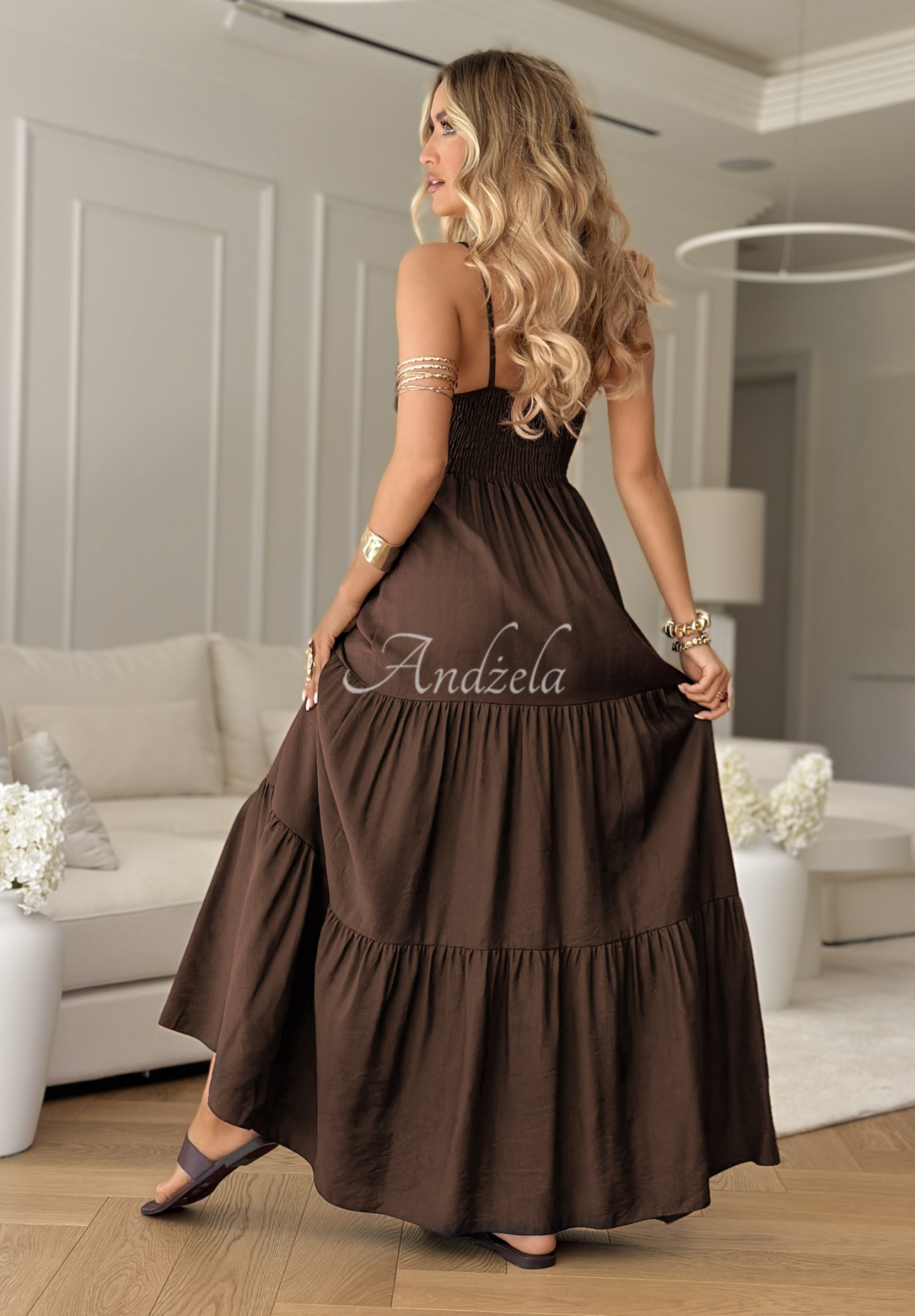 Viskosekleid maxi mit Trägern Memorable Sunrise Schokoladenbraun