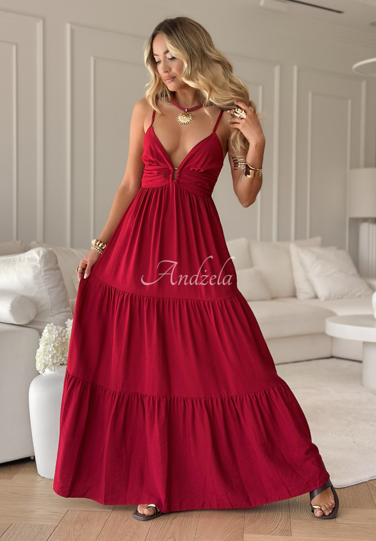 Viskosekleid maxi mit Trägern Memorable Sunrise Rot