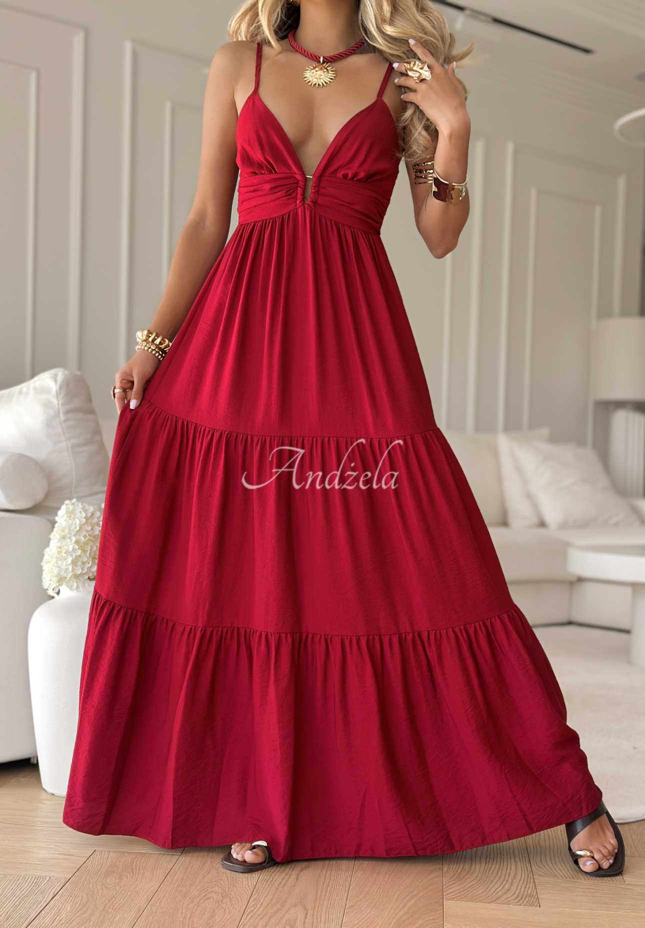 Viskosekleid maxi mit Trägern Memorable Sunrise Rot