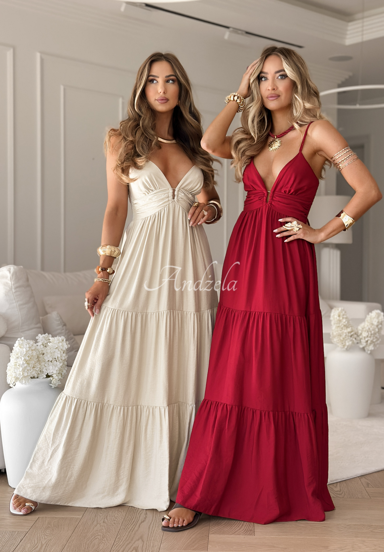 Viskosekleid maxi mit Trägern Memorable Sunrise Rot