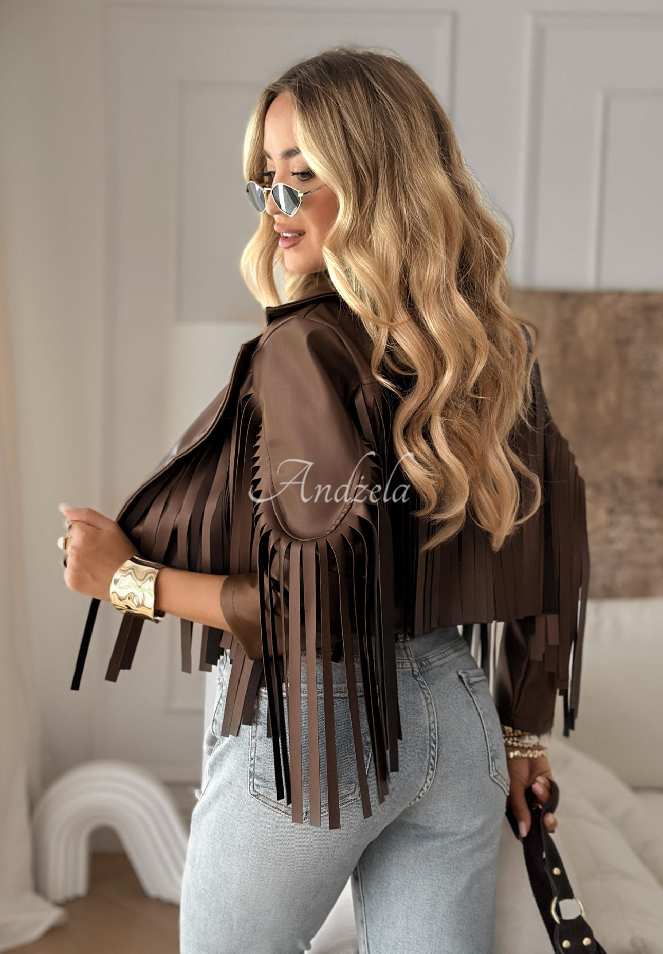 Bikerjacke mit Fransen Big City Events Schokoladenbraun