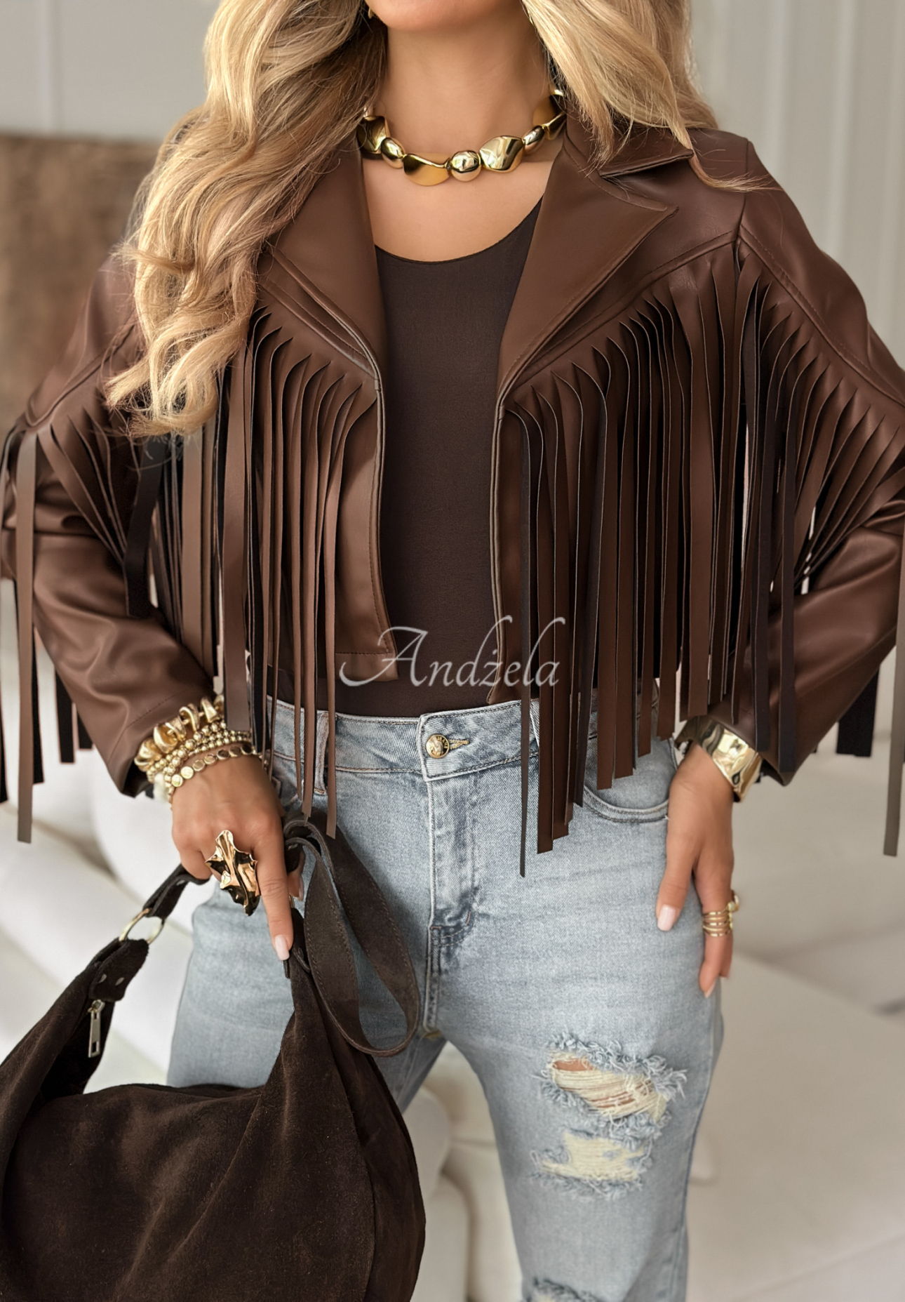 Bikerjacke mit Fransen Big City Events Schokoladenbraun