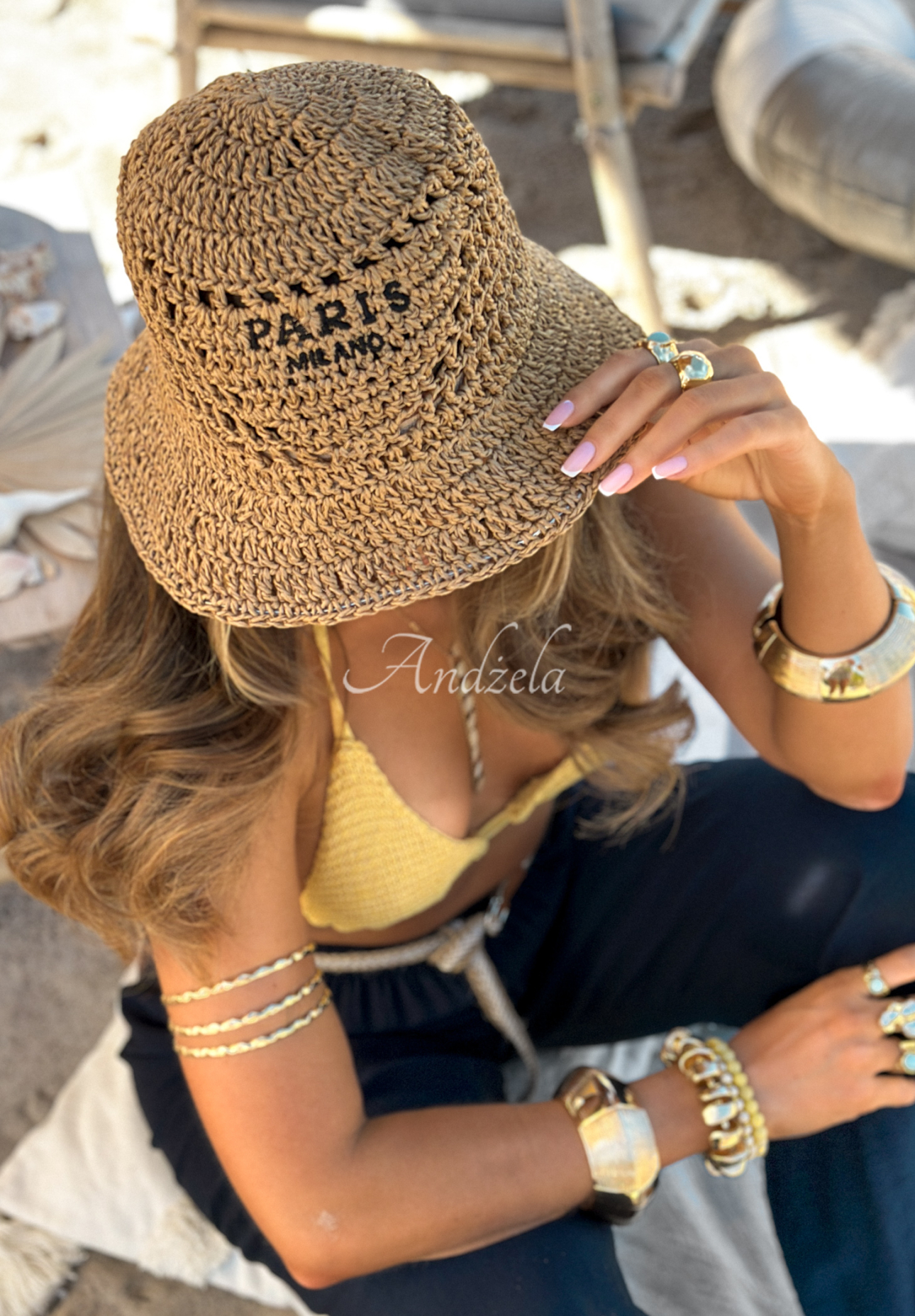 Geflochtener Hut bucket hat Paris Milano Camel