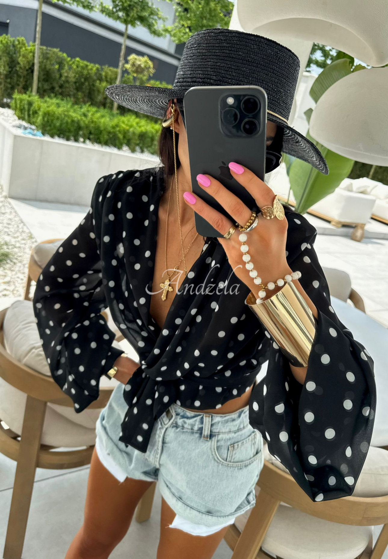 Gebundene Bluse mit Pünktchen La Milla Not For You Schwarz