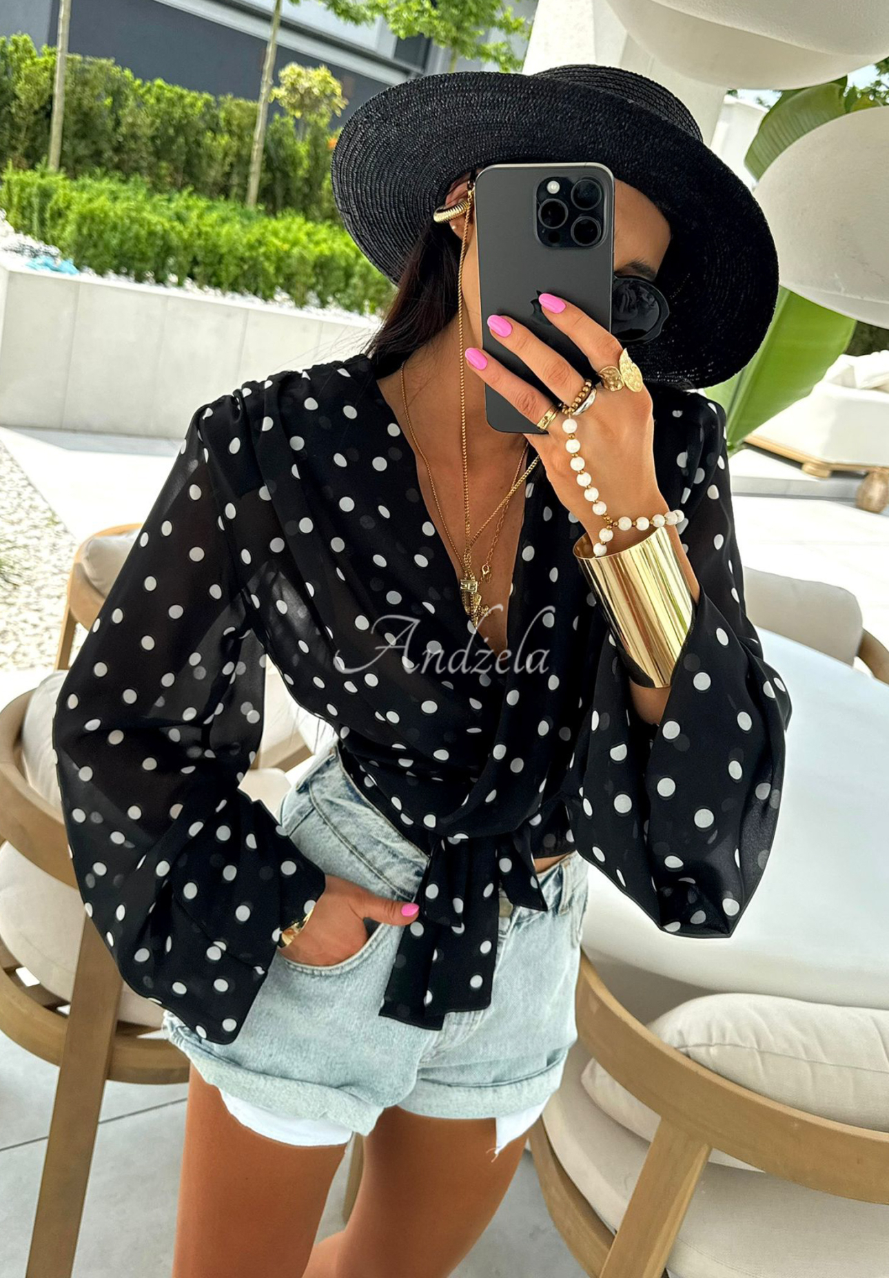 Gebundene Bluse mit Pünktchen La Milla Not For You Schwarz