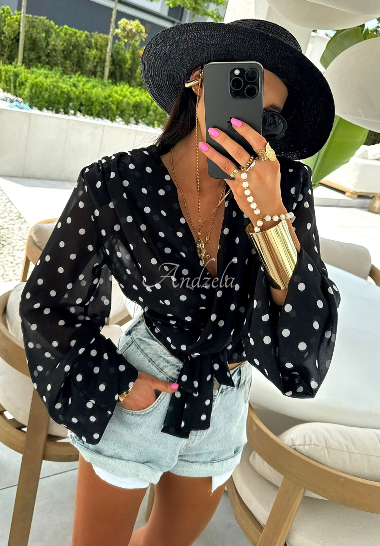 Gebundene Bluse mit Pünktchen La Milla Not For You Schwarz