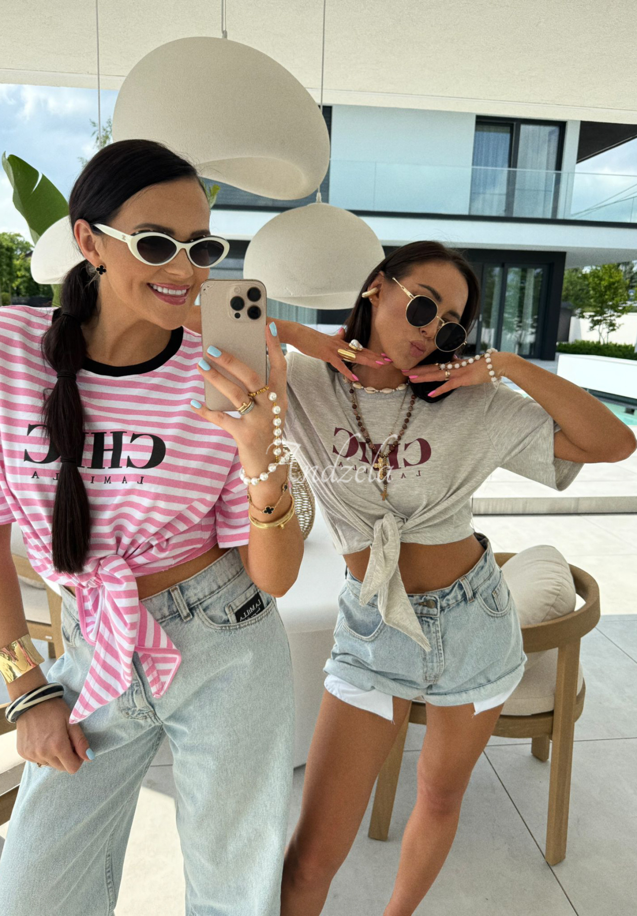 Gestreiftes T-Shirt zum binden La Milla I Have Seen Weiß-Rosa