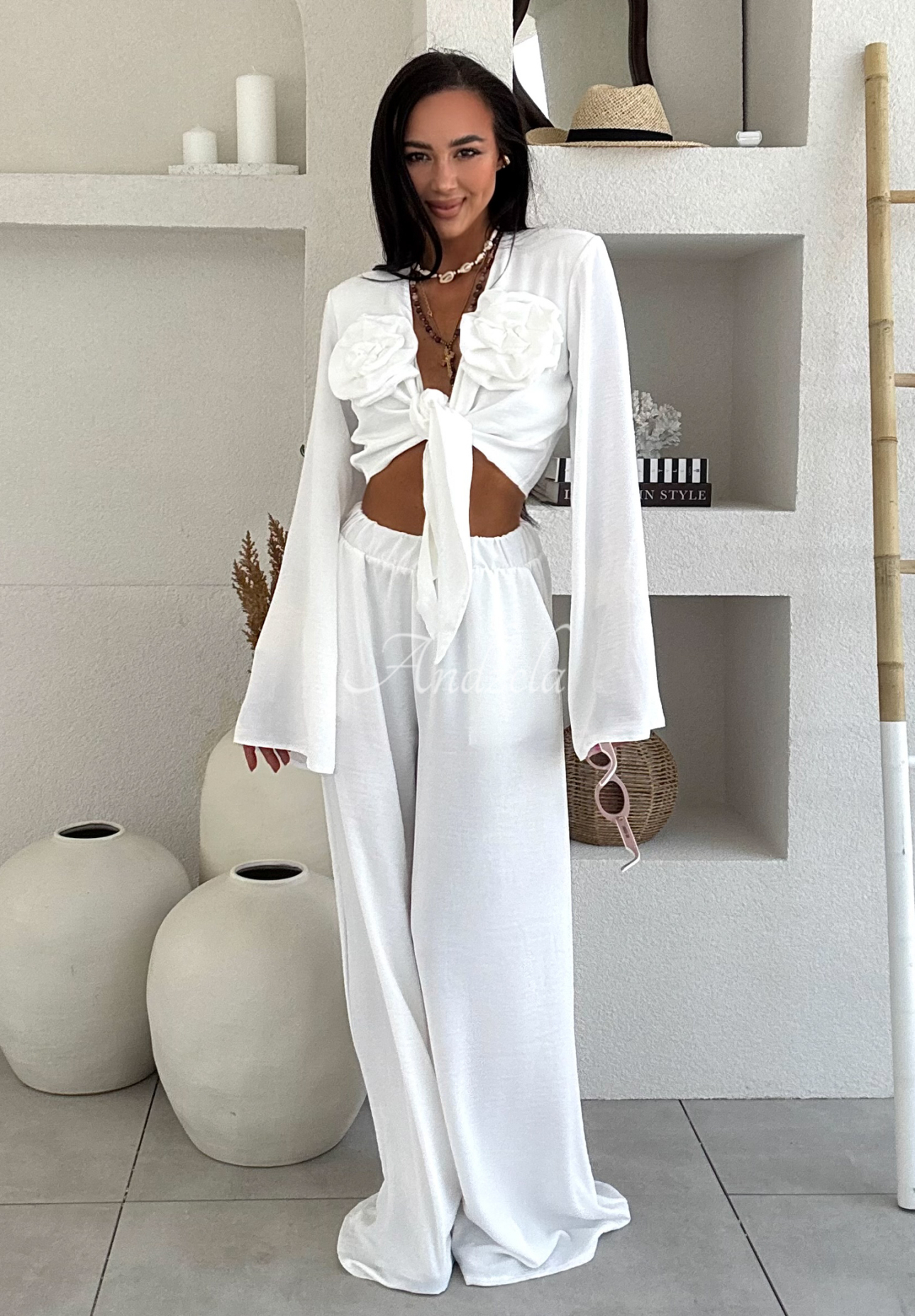 Set aus Hemd und Hose wide leg La Milla Remembers Everything Weiß