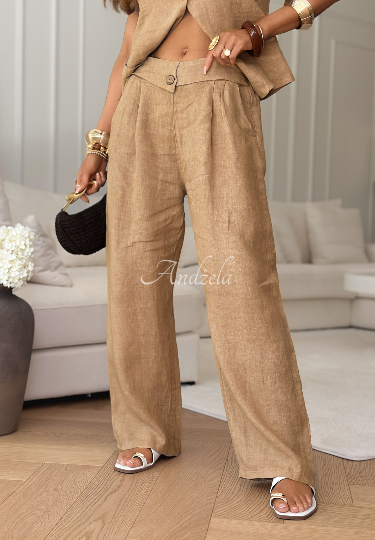 Sun Oasis camel linen pants
