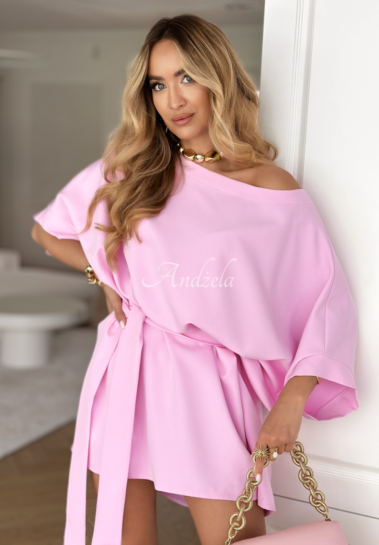 Kleid mit Gürtel Self Healing Rosa