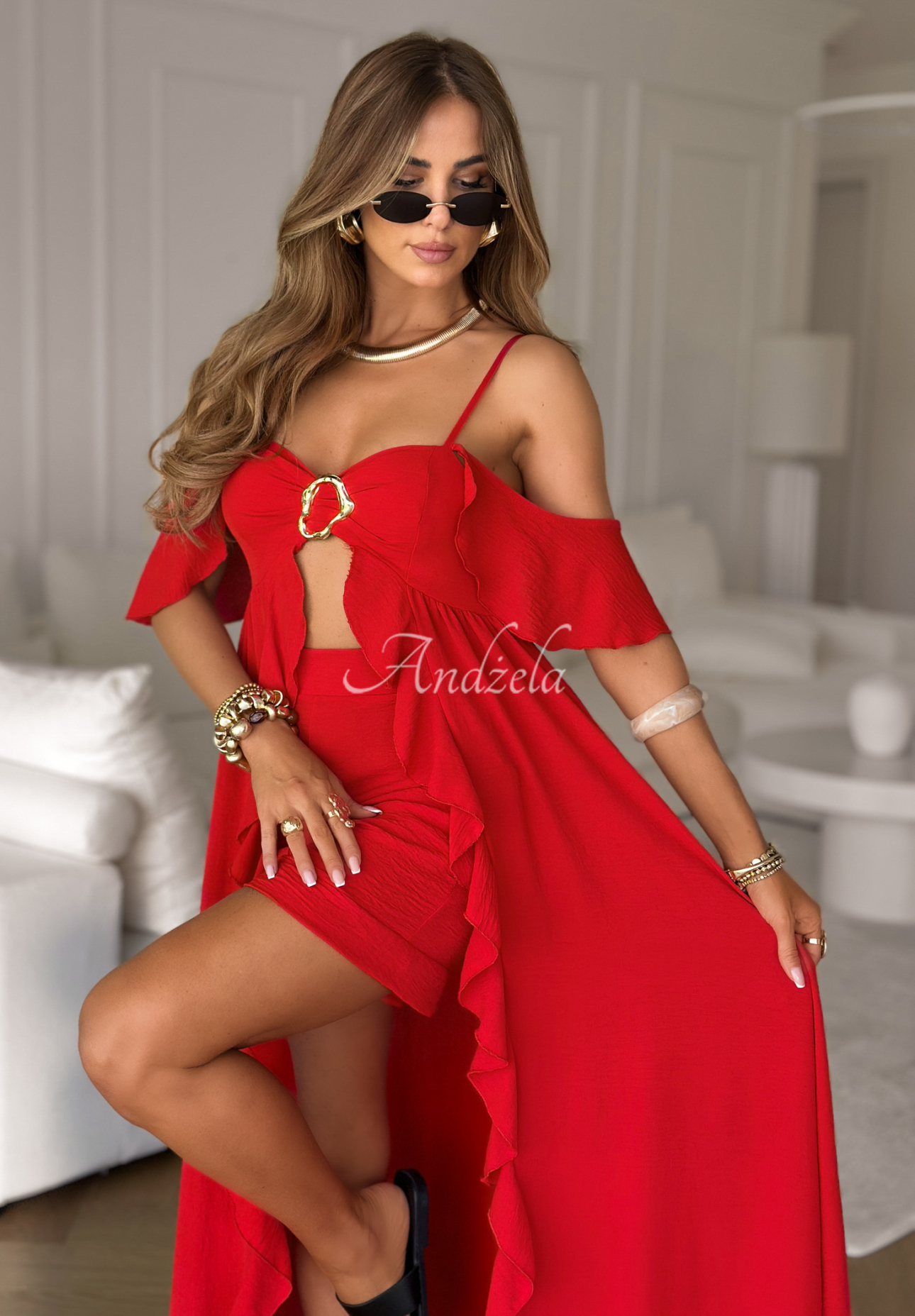 Set Kleid und Shorts Summer Coctails Rot