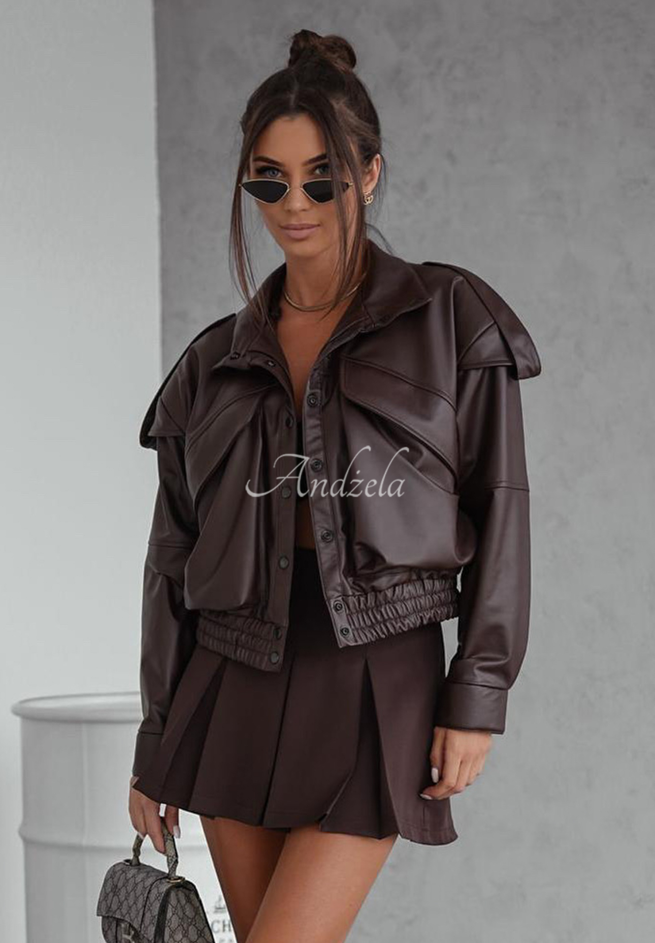 Leder Bomber-Jacke Don't Make Scenes Schokoladenbraun