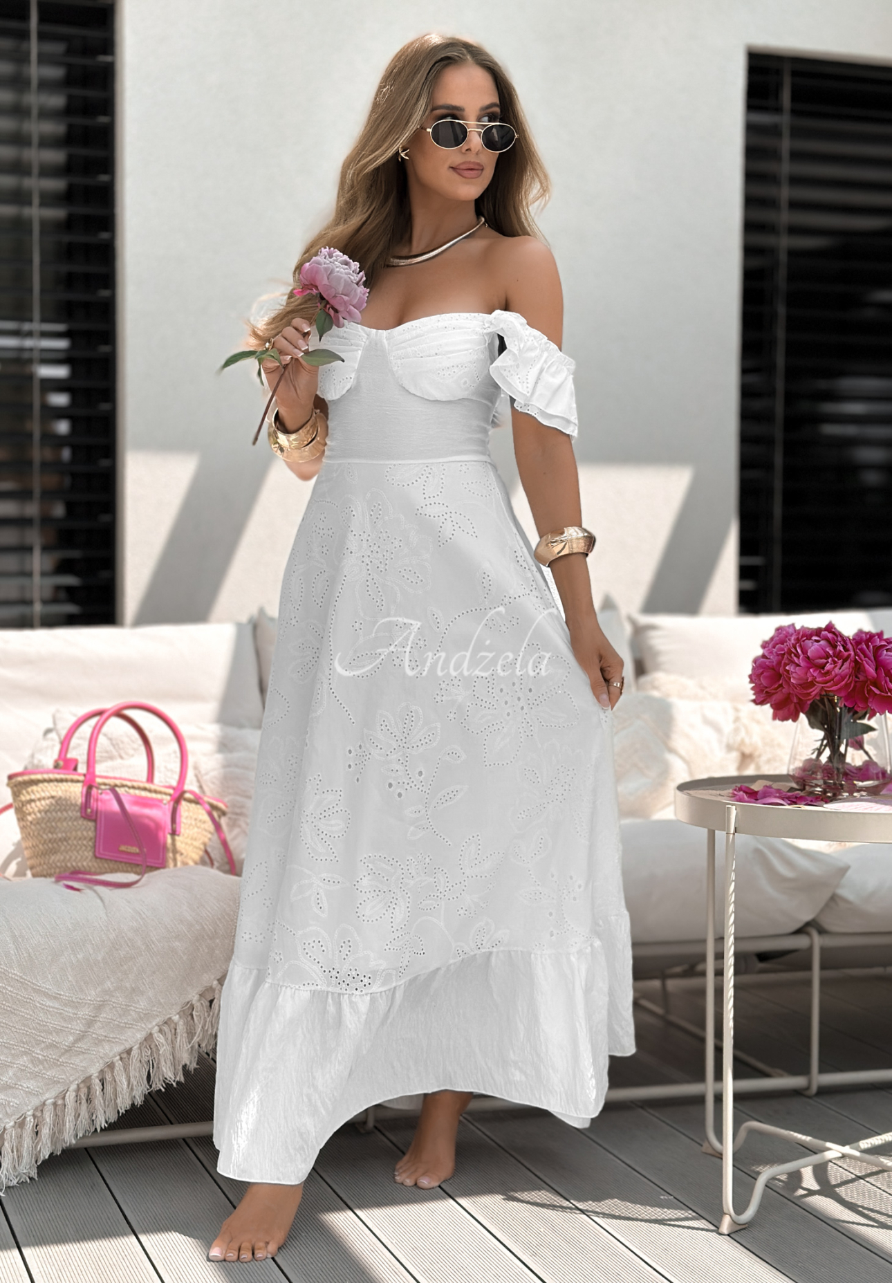 Durchbrochenes Kleid boho Palm Beaches Weiß