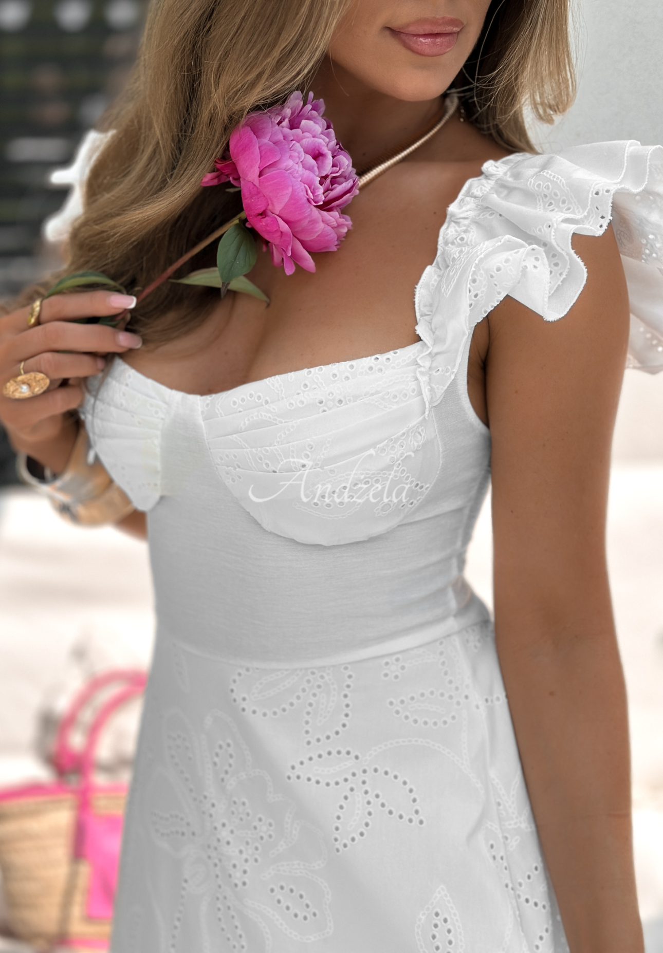 Durchbrochenes Kleid boho Palm Beaches Weiß
