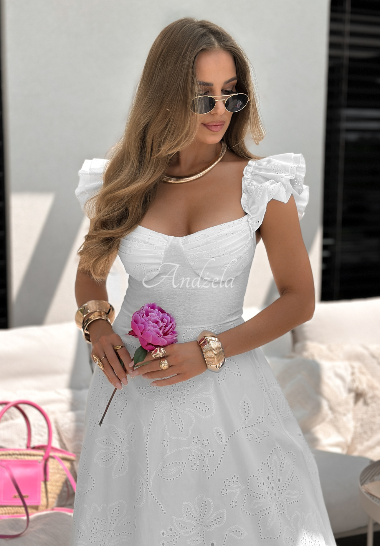 Durchbrochenes Kleid boho Palm Beaches Weiß