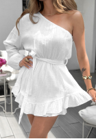 Krótki asymetryczny Jumpsuit z falbankami Latina Swirls Weiß