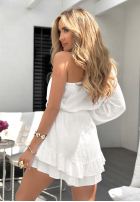 Krótki asymetryczny Jumpsuit z falbankami Latina Swirls Weiß