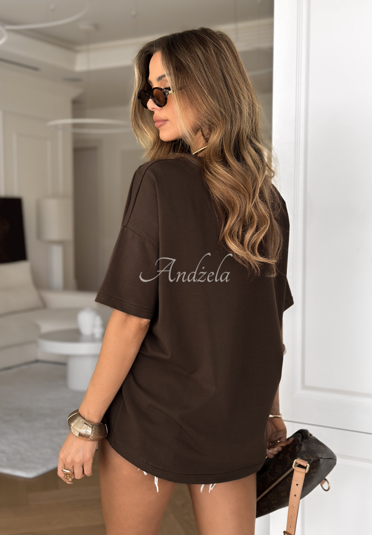 Oversize-T-Shirt mit V-Ausschnitt Cascade Schokoladenbraun