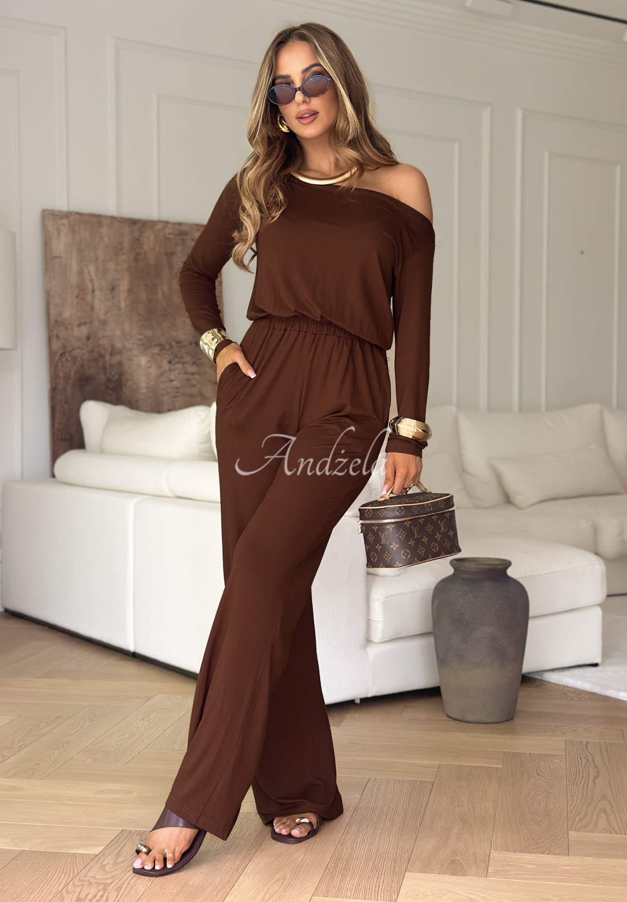Langer Jumpsuit aus Viskose New Orlean Schokoladenbraun