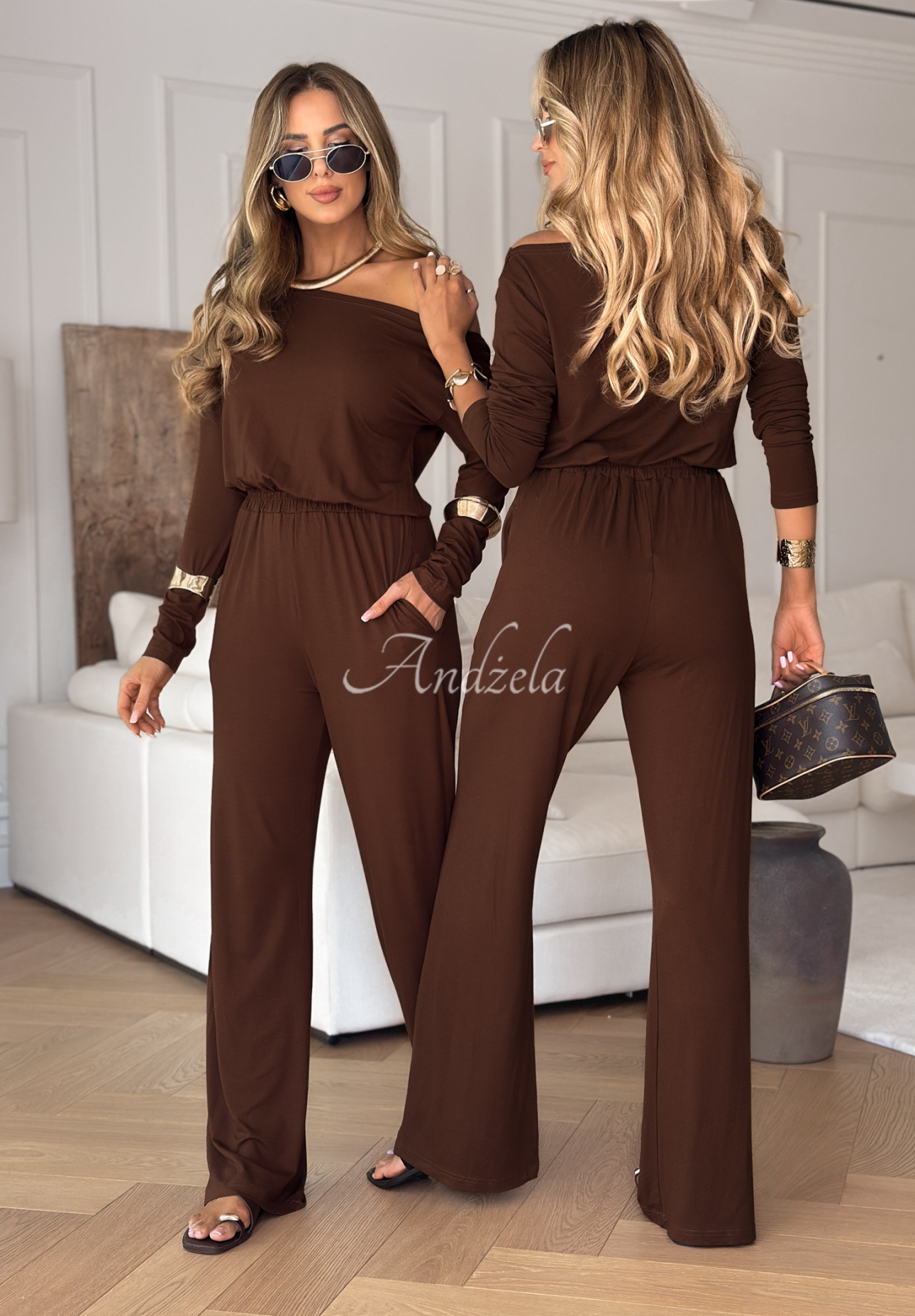 Langer Jumpsuit aus Viskose New Orlean Schokoladenbraun