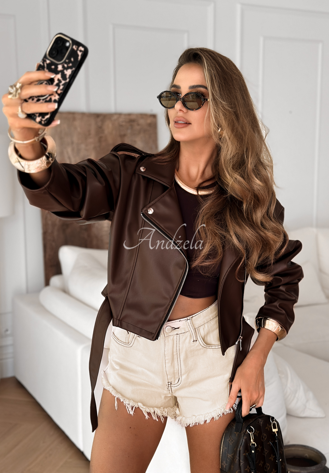 Bikerjacke aus Leder Brooksville Schokoladenbraun