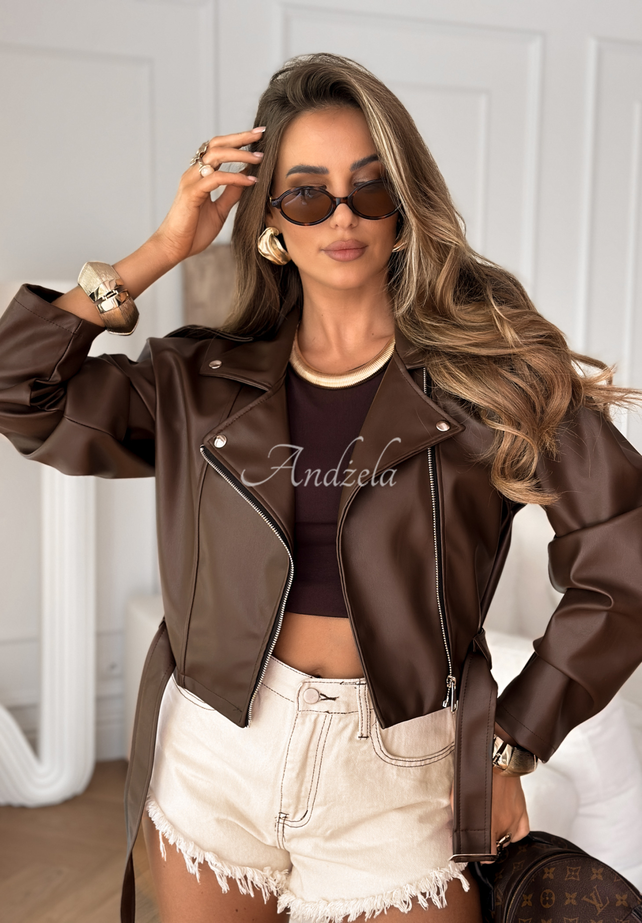 Bikerjacke aus Leder Brooksville Schokoladenbraun