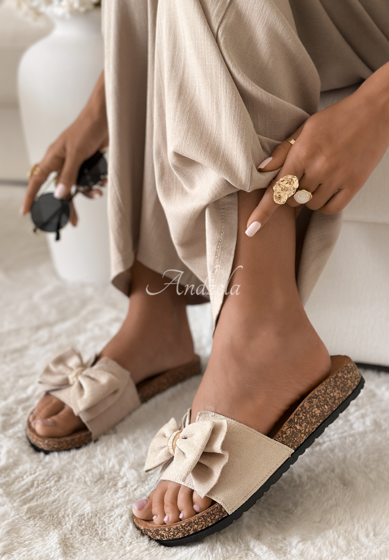 Flip-Flops mit Schleife Sicilian Summer Beige