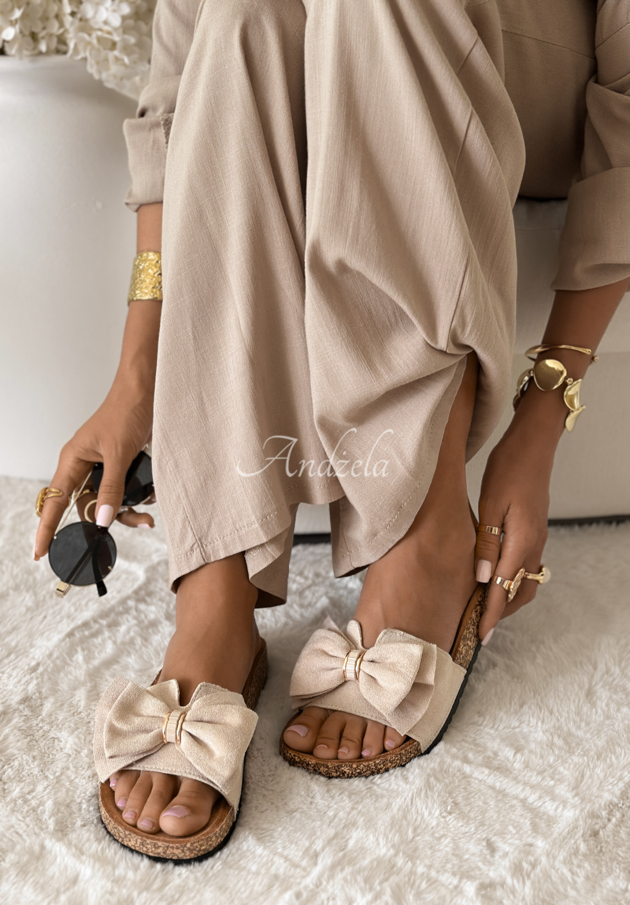 Flip-Flops mit Schleife Sicilian Summer Beige