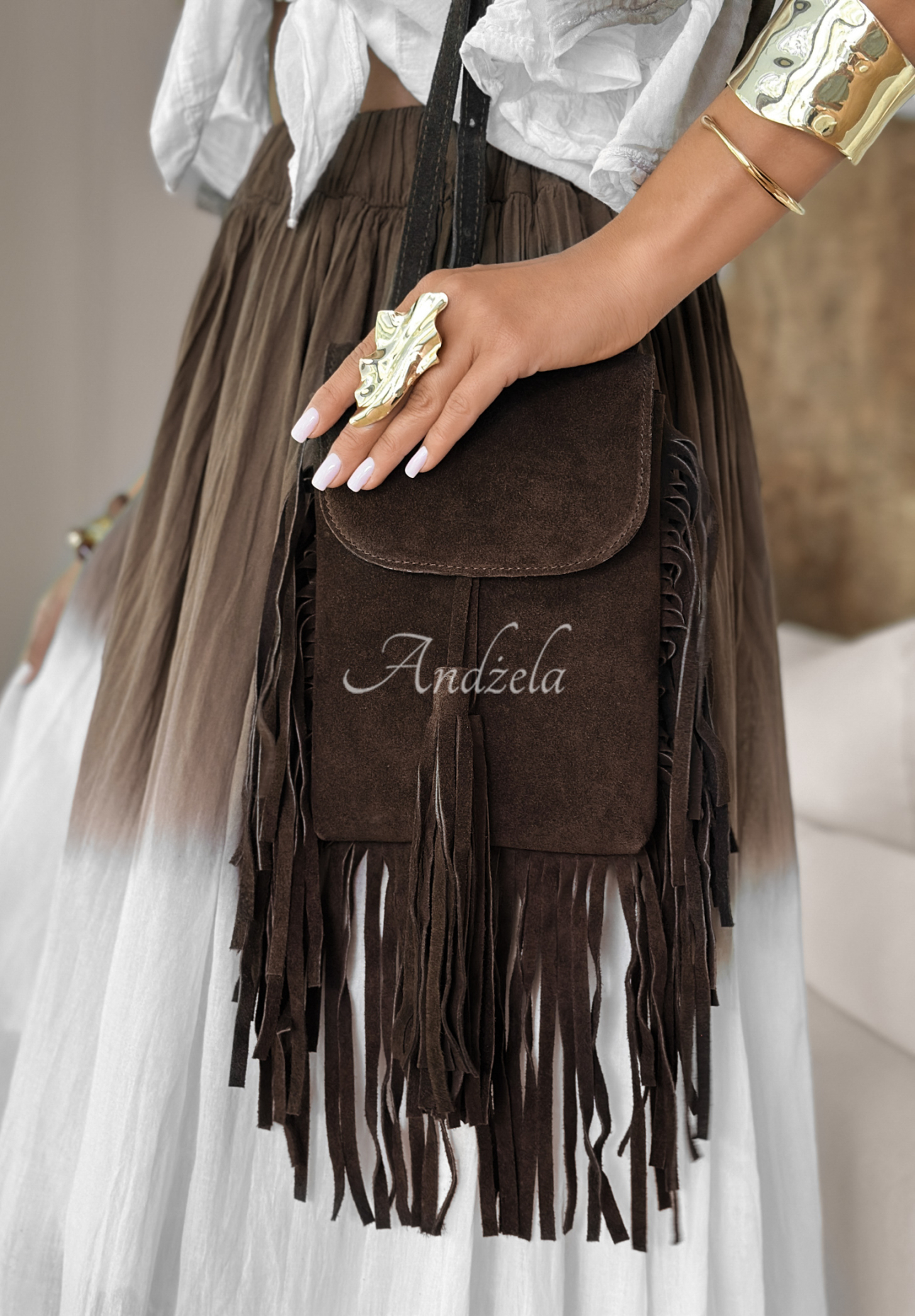 Wildledertasche mit Fransen Wildest Soul Schokoladenbraun