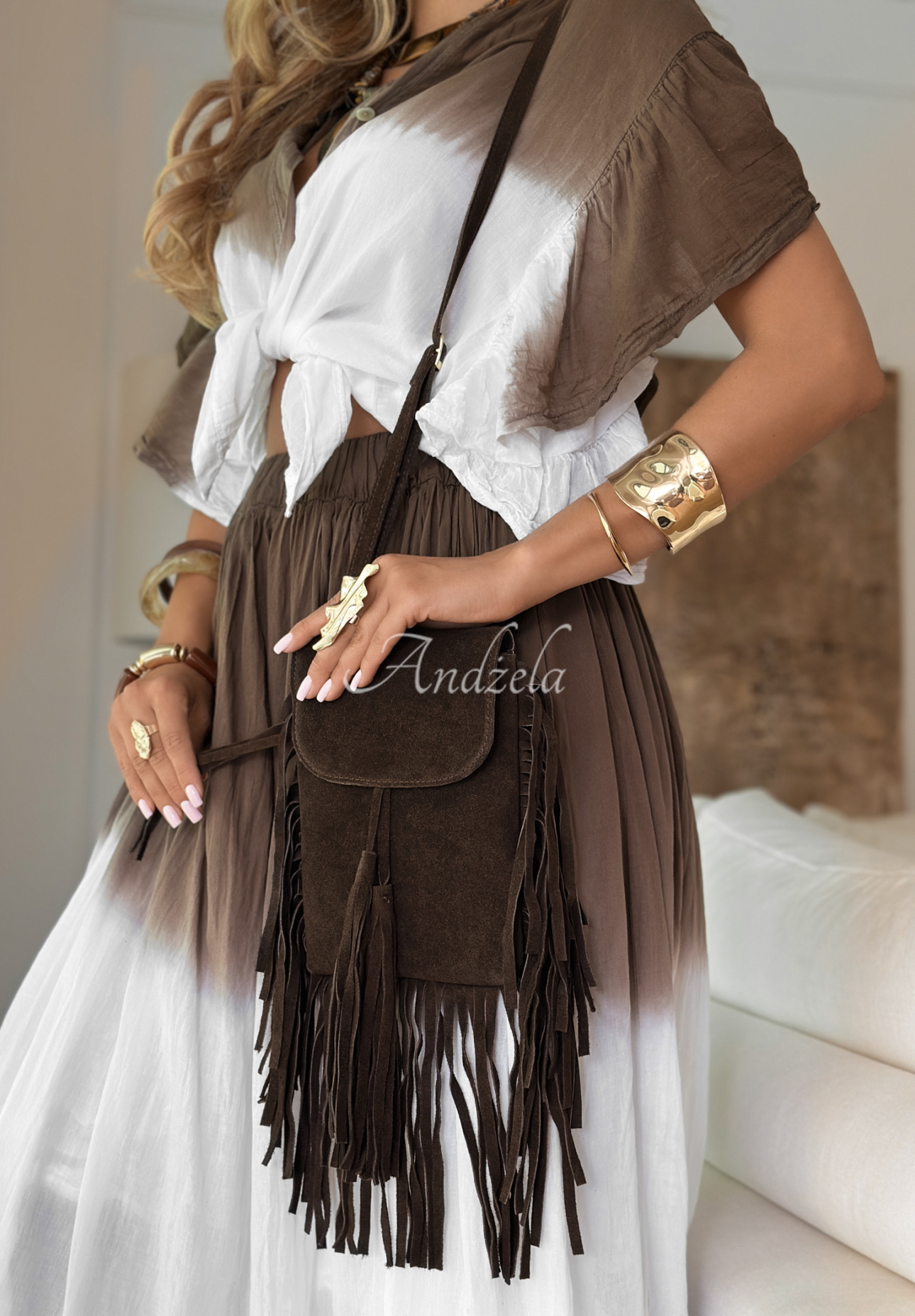 Wildledertasche mit Fransen Wildest Soul Schokoladenbraun